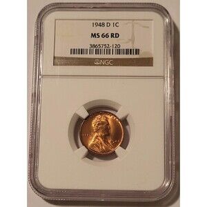 1948 D Lincoln Wheat Cent MS66 RED NGC
